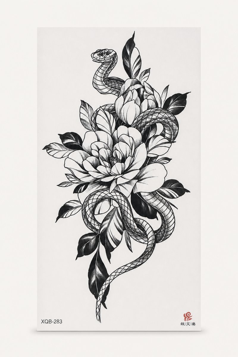 Temp-Tattoo 20-02 „Blütenschlange" — Klein, ≈ 20 cm