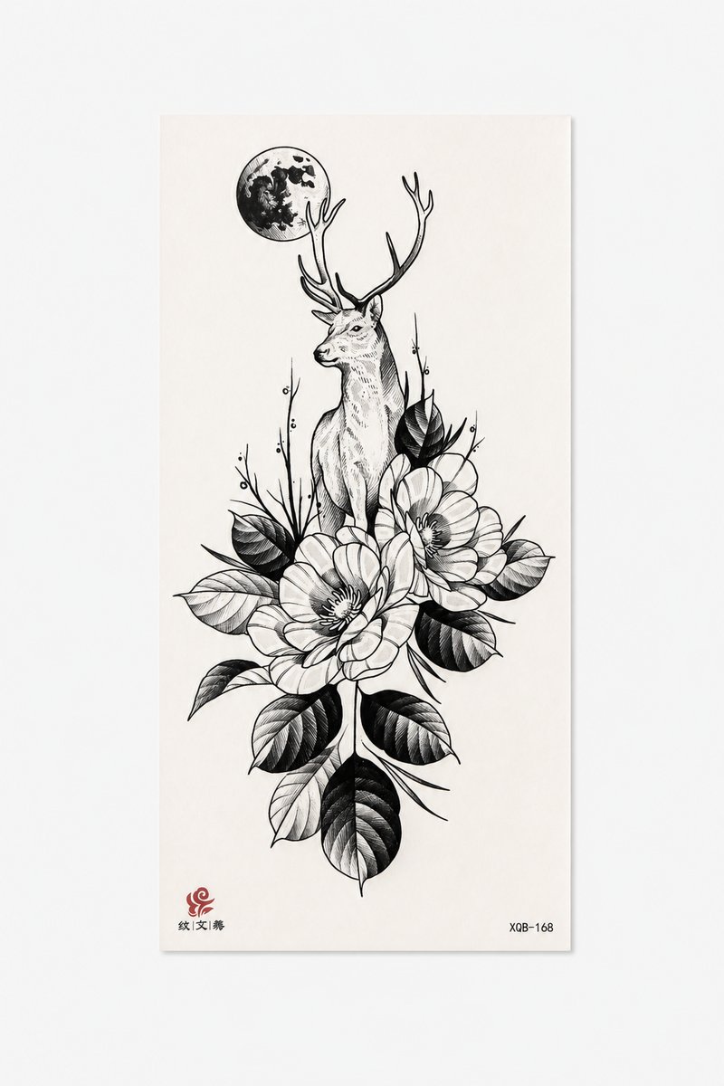 Temp-Tattoo 20-03 „Mondhirsch" — Klein, ≈ 20 cm